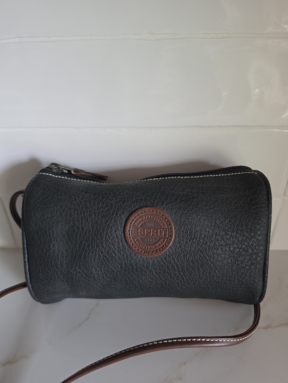 Vintage 90s Esprit Vegan Leather Mini Barrel Bag - Black / Brown Crossbody Purse